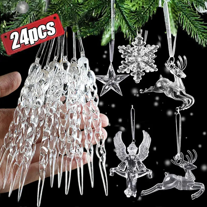 Crystal Clear Snowflake Pendants Transparent Christmas Tree Hanging Ornaments Icicle Holiday Winter Party Decorations Wholesale EnjoyingLeb Online