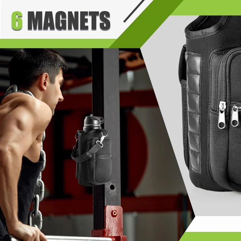 Magnetic Water Bottle Holder Gym Water Bottle Carrier Bag W/ Phone Pocket Handle Shoulder Strap 6 Built-in Magnets Water Bottle EnjoyingLeb Online