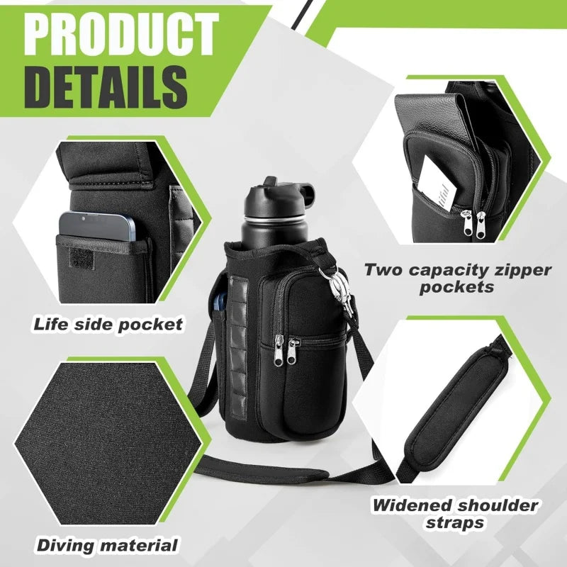 Magnetic Water Bottle Holder Gym Water Bottle Carrier Bag W/ Phone Pocket Handle Shoulder Strap 6 Built-in Magnets Water Bottle EnjoyingLeb Online