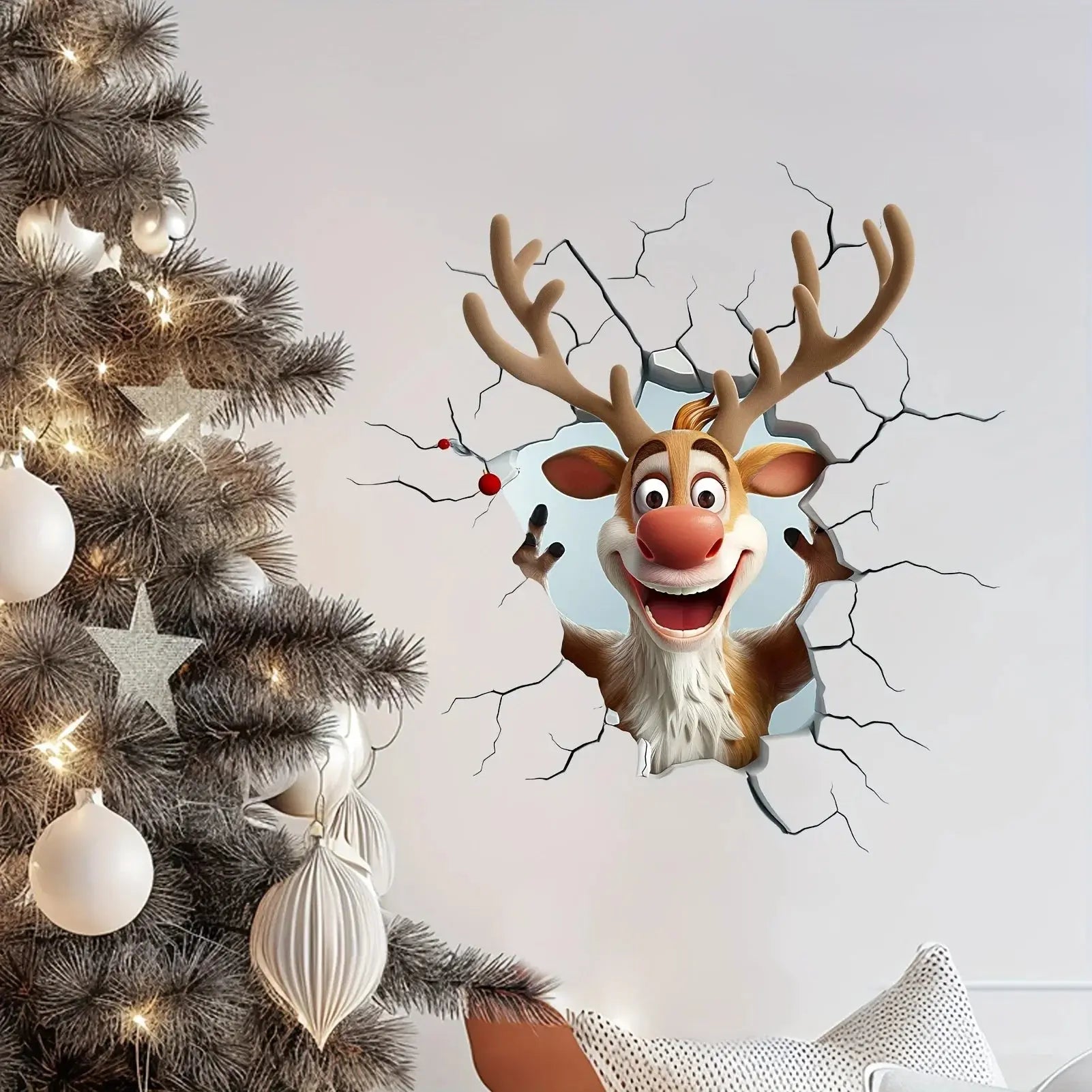 3D Reindeer Break-Through Wall Decal, Vinyl Christmas Wall Stickers, Removable Holiday Decor for Home and Living Spaces EnjoyingLeb Online