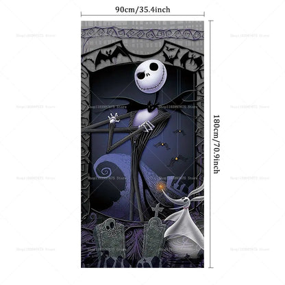 Halloween The Nightmare Before Christmas Decor Door Banner Photography Backdrop Indoor Outdoor Porch Background Party Supplies EnjoyingLeb Online