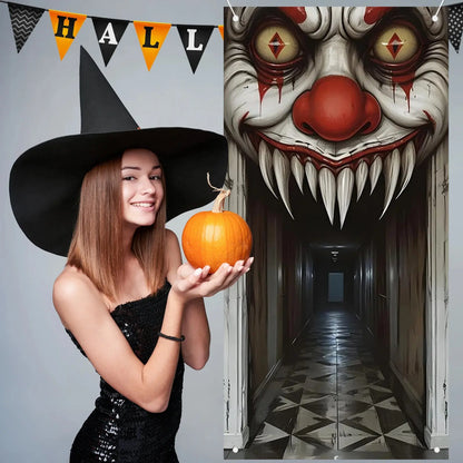 Halloween Decorations Door Cover,Spooky Witch and Zombie Theme Wall Decor,Indoor Outdoor Haunted House Themed Decoration 2D Scen EnjoyingLeb Online