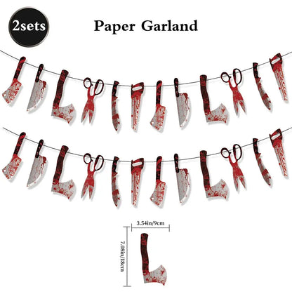 Halloween Party Decoration Happy Halloween Banner Bloody Butcher Knife Killer Tools Paper Garland for Horror Haunted House Decor EnjoyingLeb Online