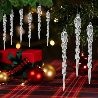 12/24pcs Simulation Ice Icicles Christmas Tree Pendant Gold Decoration Plastic Hanging Icicle DIY Home New Year Party Decoration EnjoyingLeb Online