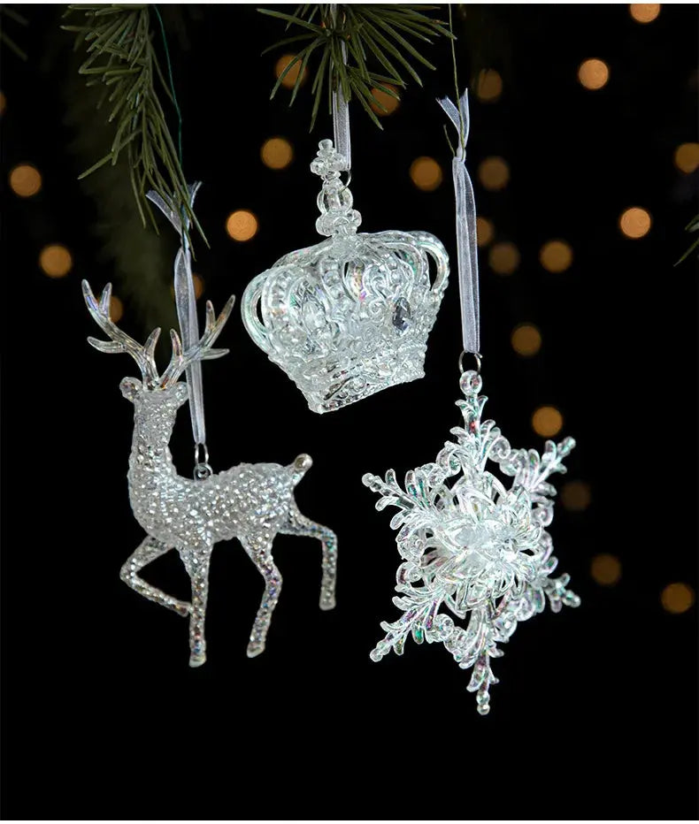 Christmas Decoration Crystal Acrylic Snowflake Reindeer Christmas Tree Hanging Pendant Christmas Atmosphere Home Decoration EnjoyingLeb Online