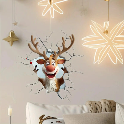 3D Reindeer Break-Through Wall Decal, Vinyl Christmas Wall Stickers, Removable Holiday Decor for Home and Living Spaces EnjoyingLeb Online