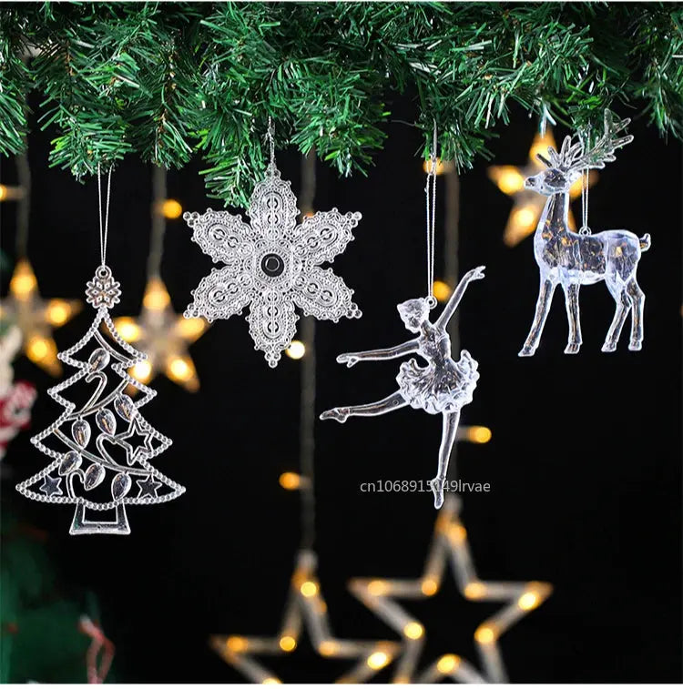 2PCS/Set Christmas Decor Crystal Acrylic Ornaments Deer Angel Xmas Tree Unicorn Hanging Pendants Navidad 2025 New Year Gift EnjoyingLeb Online