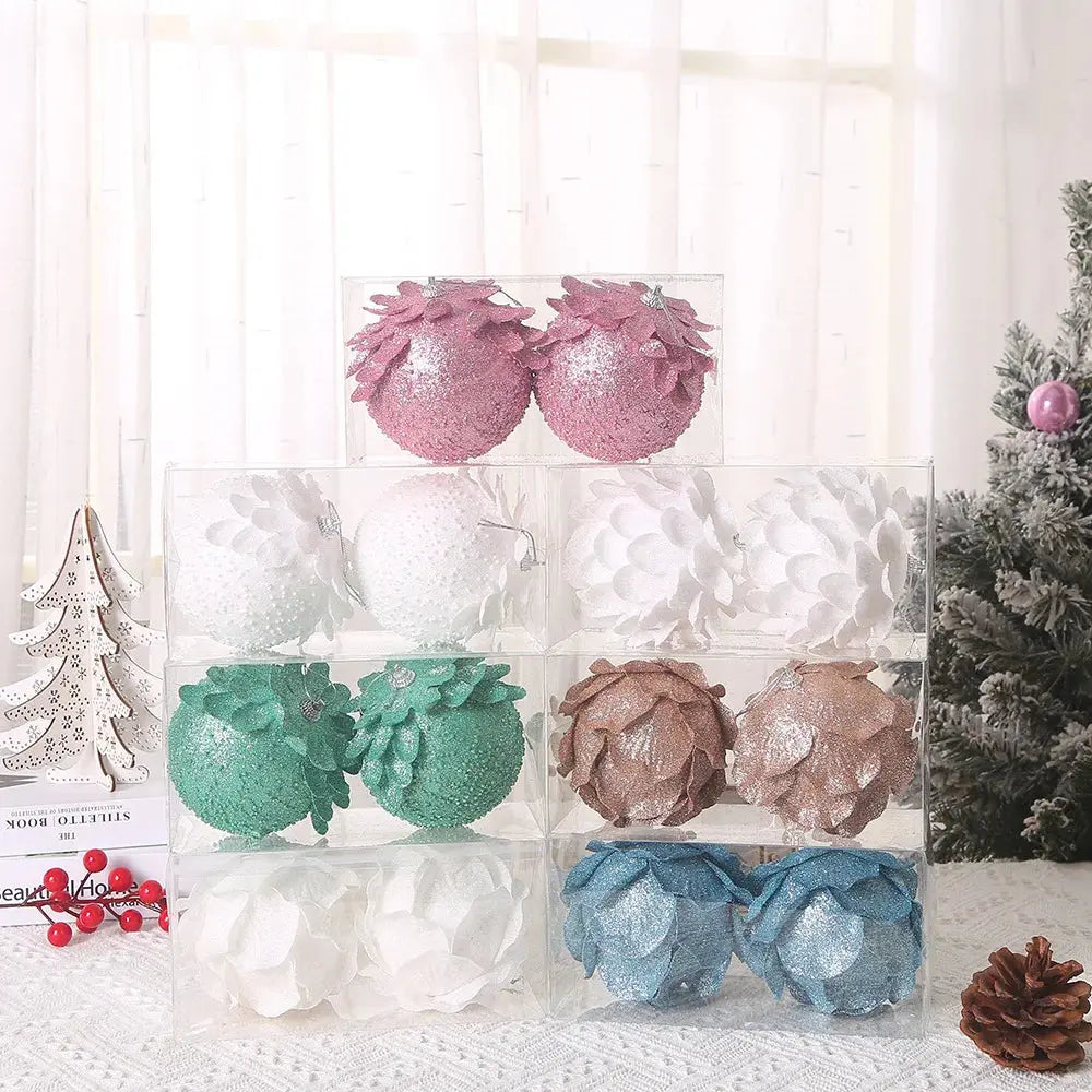 8/10CM Christmas Tree Hanging Glitter Balls Petal Shape Pine Cones Ball Pendant for Home Navidad Party Decorations New Year 2023 EnjoyingLeb Online