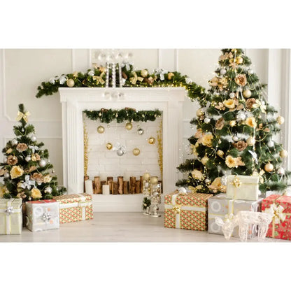 Christmas Tree Backdrop Xmas Fireplace Window Santa Claus Gifts Brick Wall Winter Adult Family Party Baby Photography Background EnjoyingLeb Online