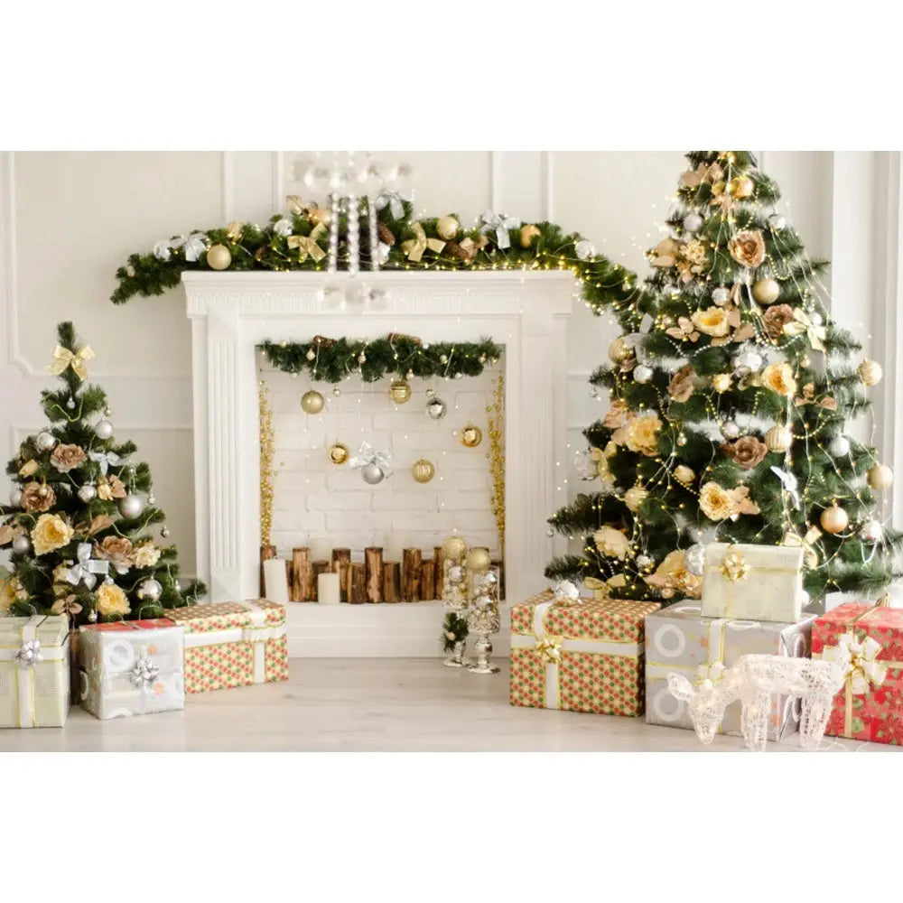 Christmas Tree Backdrop Xmas Fireplace Window Santa Claus Gifts Brick Wall Winter Adult Family Party Baby Photography Background EnjoyingLeb Online