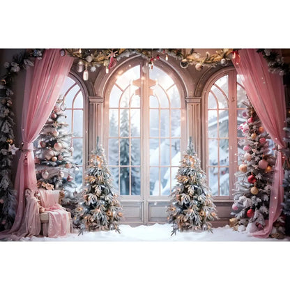 Christmas Tree Backdrop Xmas Fireplace Window Santa Claus Gifts Brick Wall Winter Adult Family Party Baby Photography Background EnjoyingLeb Online