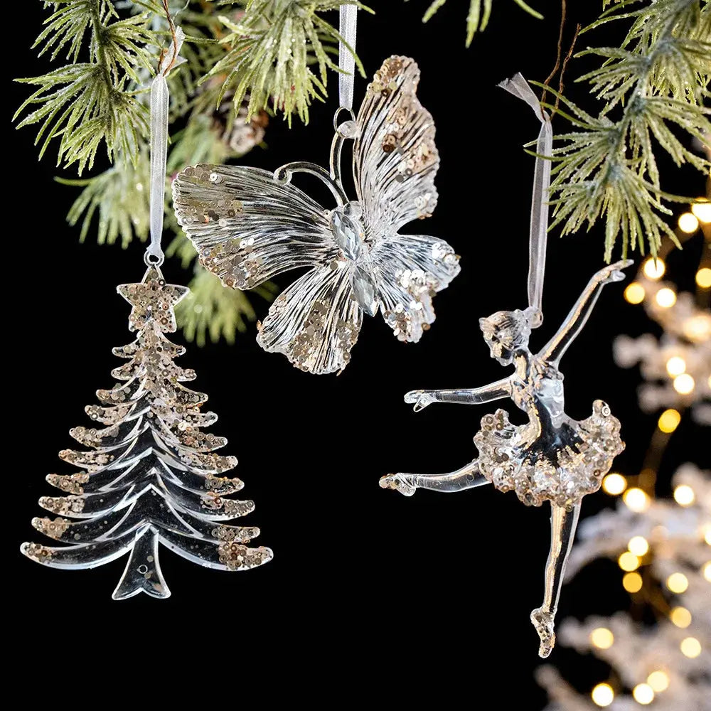 2pcs Xmas Tree Transparent Snowflake Hanging Ornaments Acrylic Pendant 2025 Christmas Decoration for HomeGifts New Year 2025 EnjoyingLeb Online