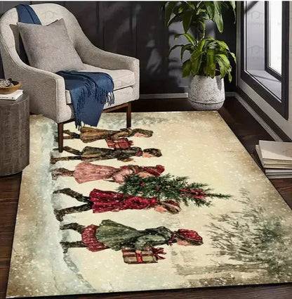 Christmas Carpet Red and White Snowflake Santa Claus Bottom for Living Room Bedroom Kitchen Floor Christmas Party Decoration EnjoyingLeb Online