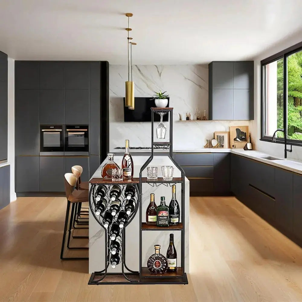 Freestanding 5-Tier Wooden Wine Rack for 11 Bottles - Modern Storage Cabinet for Home, Bar, Kitchen, Dining Room, and Spa EnjoyingLeb Online