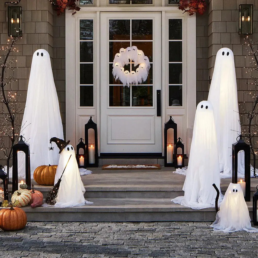 Glowing Halloween Decoration Led Spooky Lights Light-up Ghost Wreath Outdoor Wall Decor Spooky Front Door Hanging Decor EnjoyingLeb Online