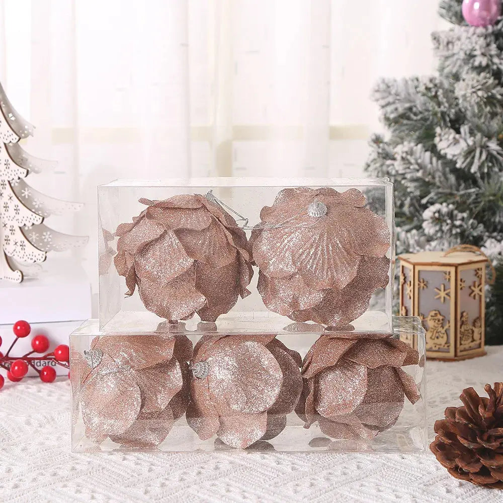 8/10CM Christmas Tree Hanging Glitter Balls Petal Shape Pine Cones Ball Pendant for Home Navidad Party Decorations New Year 2023 EnjoyingLeb Online