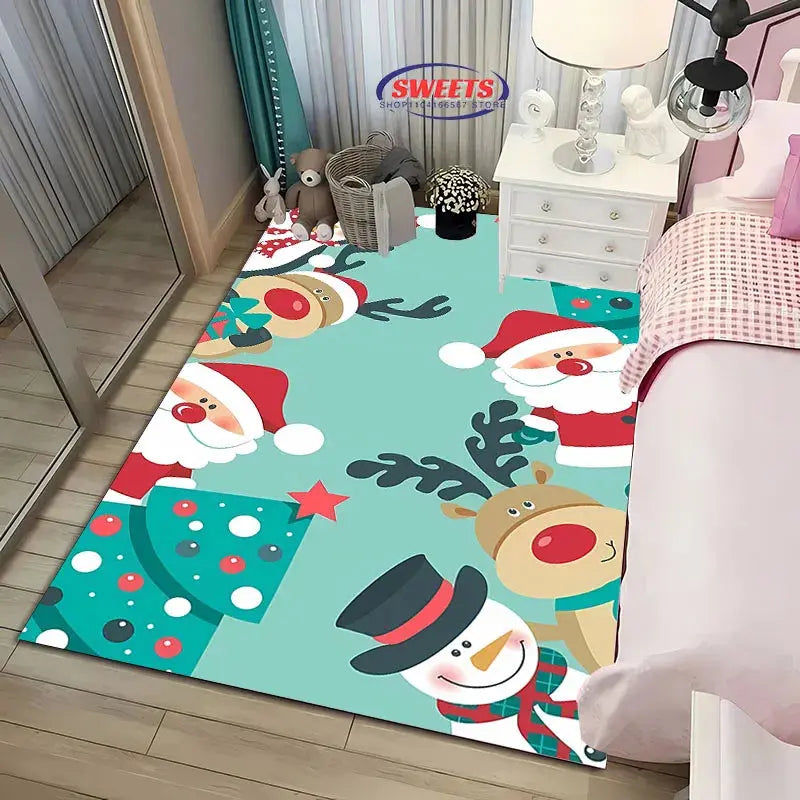 Christmas and Funny Santa Claus Cartoon Carpet, Living Room Bedroom Home Doormat Rug Kitchen Kids Bedroom Mat Christmas Presents EnjoyingLeb Online