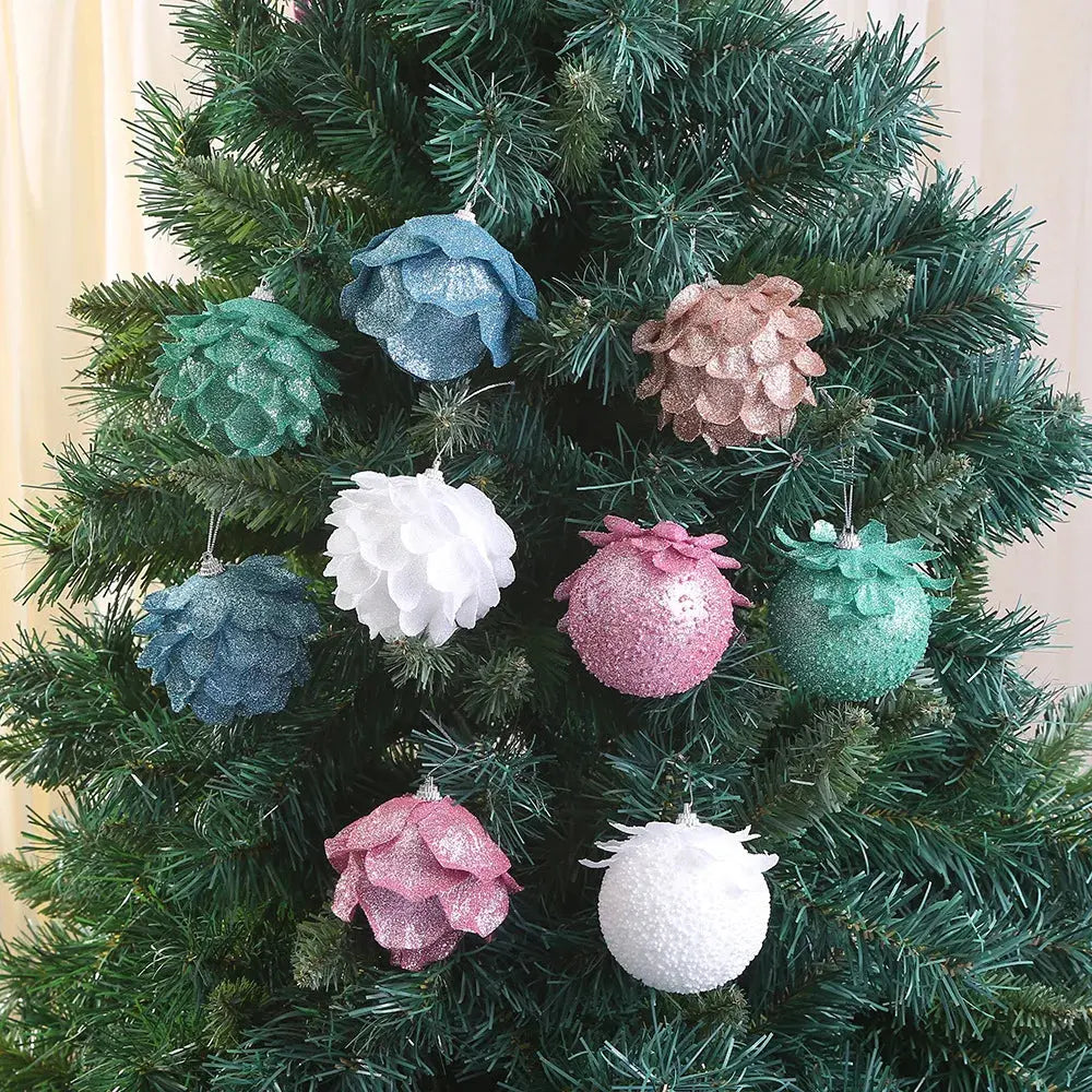8/10CM Christmas Tree Hanging Glitter Balls Petal Shape Pine Cones Ball Pendant for Home Navidad Party Decorations New Year 2023 EnjoyingLeb Online
