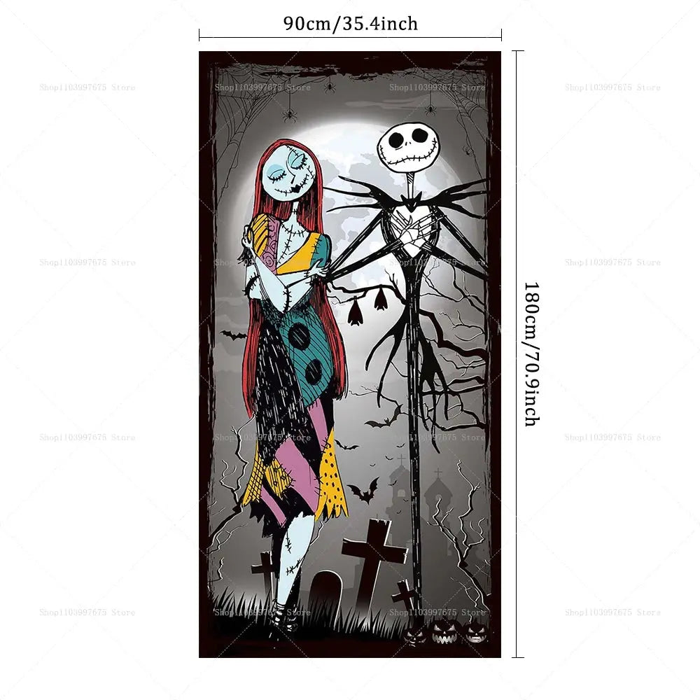Halloween The Nightmare Before Christmas Decor Door Banner Photography Backdrop Indoor Outdoor Porch Background Party Supplies EnjoyingLeb Online