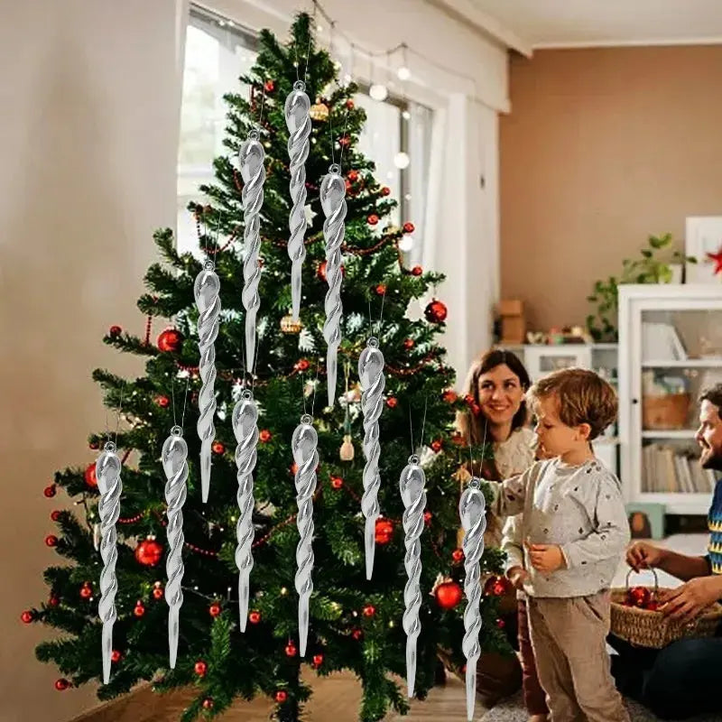 12/24pcs Simulation Ice Icicles Christmas Tree Pendant Gold Decoration Plastic Hanging Icicle DIY Home New Year Party Decoration EnjoyingLeb Online