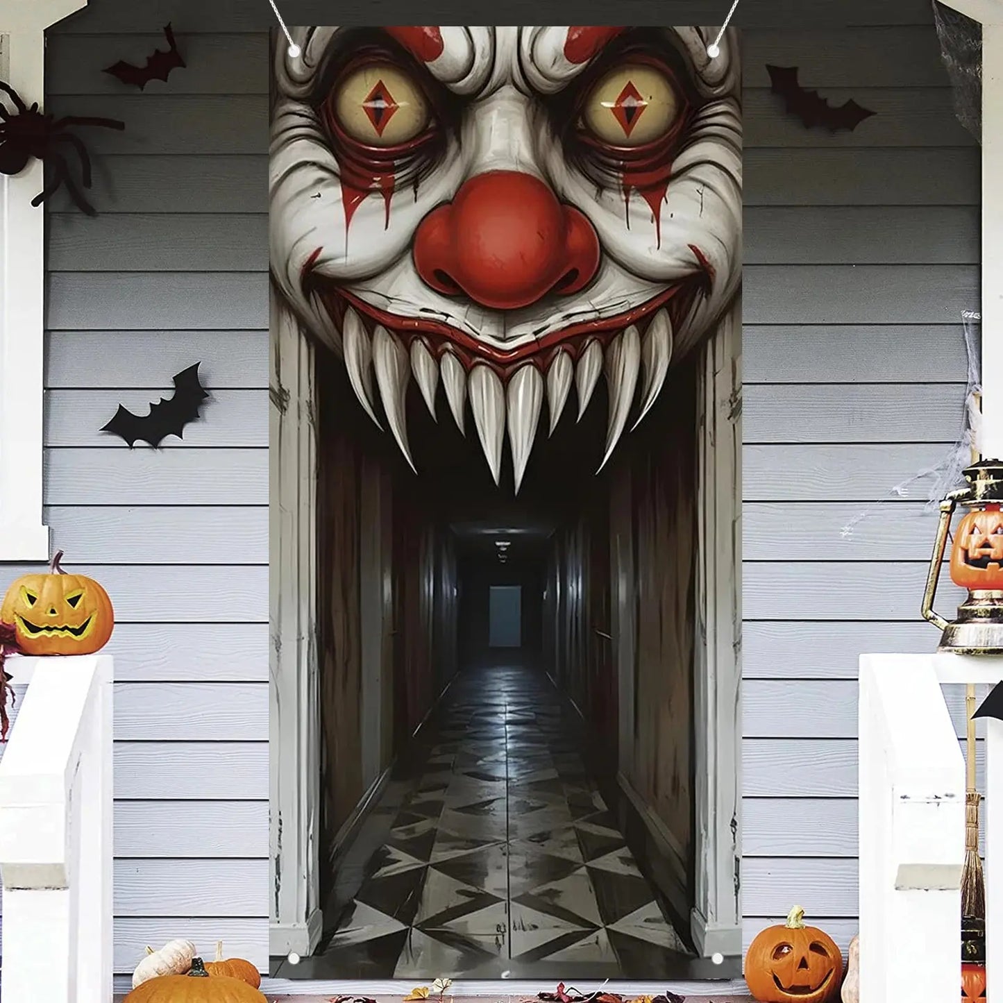 Halloween Decorations Door Cover,Spooky Witch and Zombie Theme Wall Decor,Indoor Outdoor Haunted House Themed Decoration 2D Scen EnjoyingLeb Online
