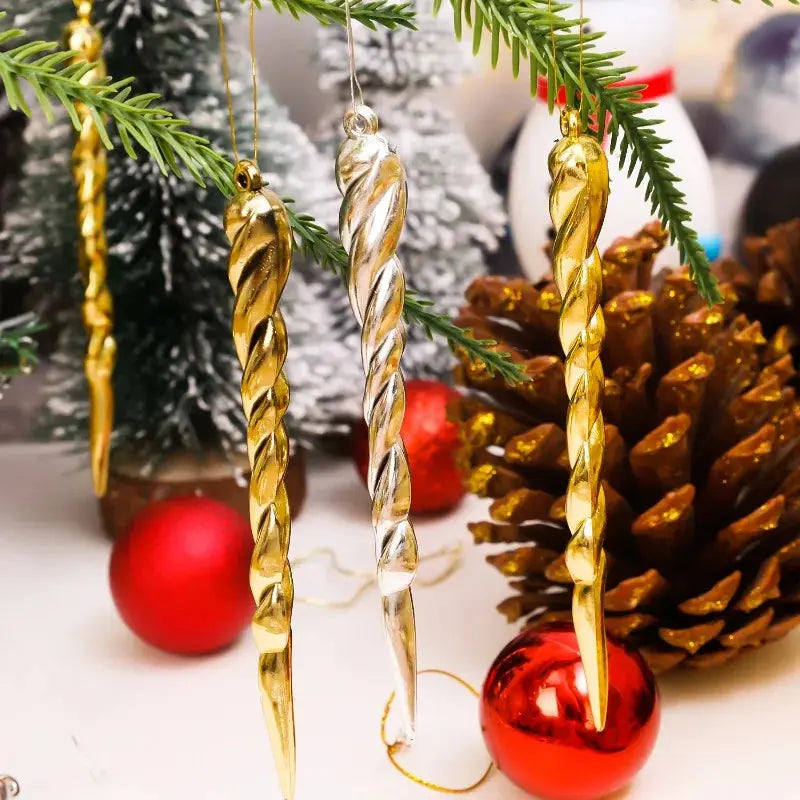 12/24pcs Simulation Ice Icicles Christmas Tree Pendant Gold Decoration Plastic Hanging Icicle DIY Home New Year Party Decoration EnjoyingLeb Online