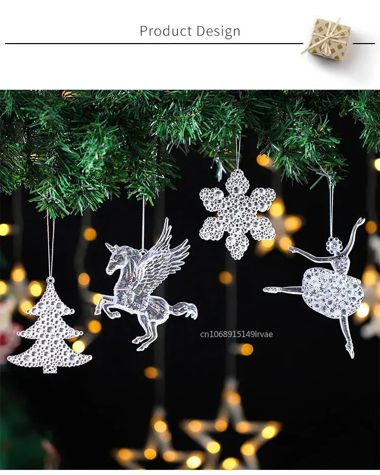 2PCS/Set Christmas Decor Crystal Acrylic Ornaments Deer Angel Xmas Tree Unicorn Hanging Pendants Navidad 2025 New Year Gift EnjoyingLeb Online