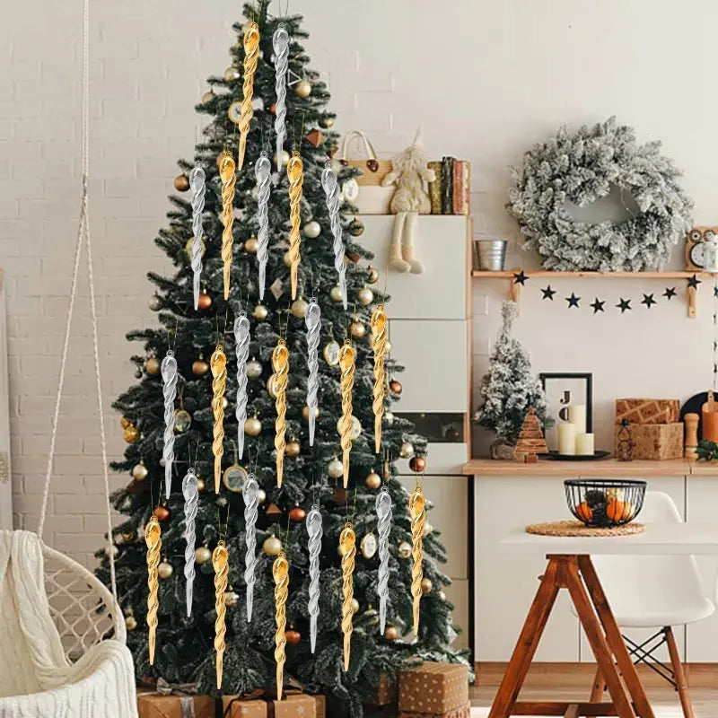 12/24pcs Simulation Ice Icicles Christmas Tree Pendant Gold Decoration Plastic Hanging Icicle DIY Home New Year Party Decoration EnjoyingLeb Online