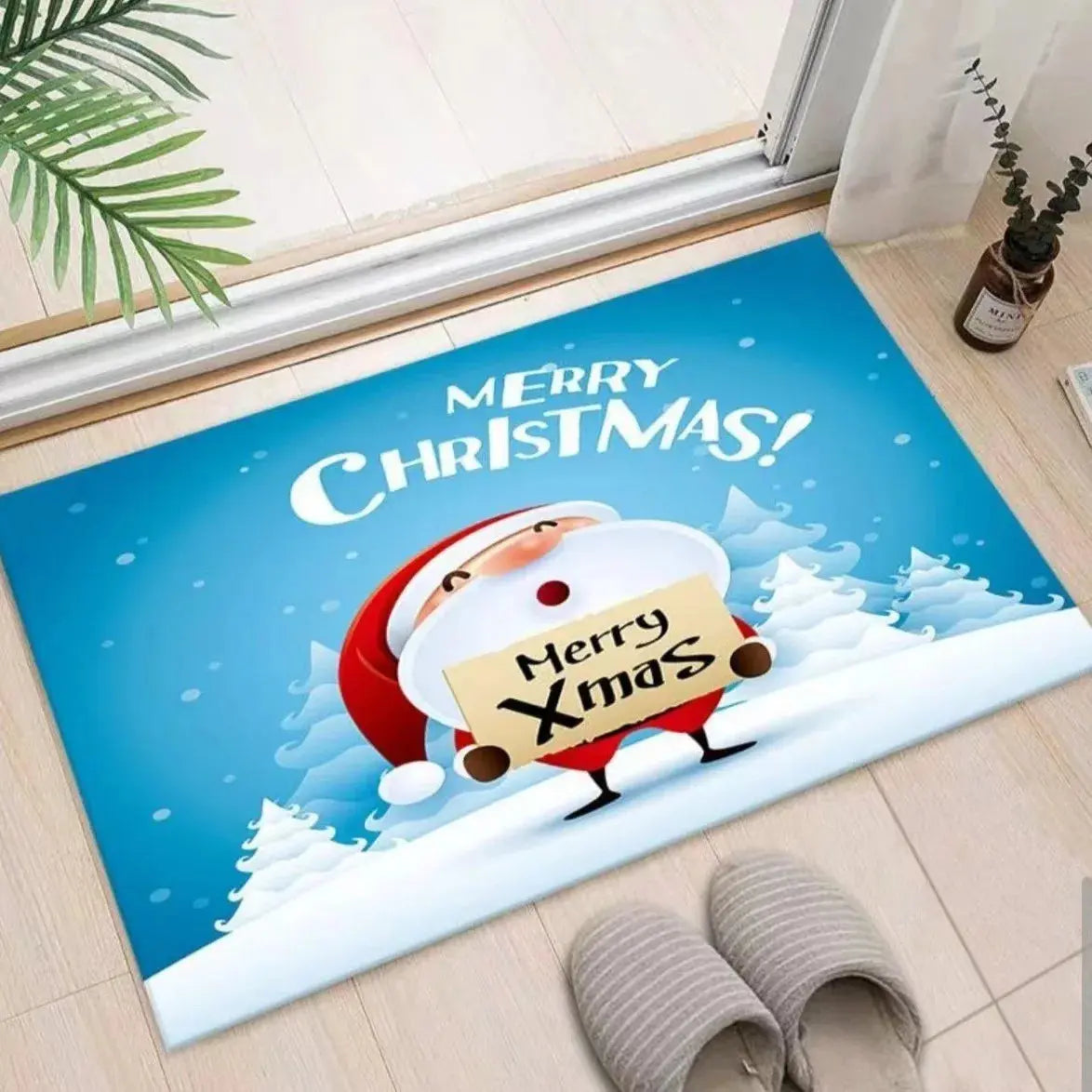 Christmas Themed Door Mat with Santa Claus Snowman Patterns Floor Mat for Home Entrance Decor Adding Festive Vibe to Entryway EnjoyingLeb Online