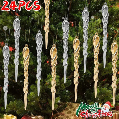 12/24pcs Simulation Ice Icicles Christmas Tree Pendant Gold Decoration Plastic Hanging Icicle DIY Home New Year Party Decoration EnjoyingLeb Online