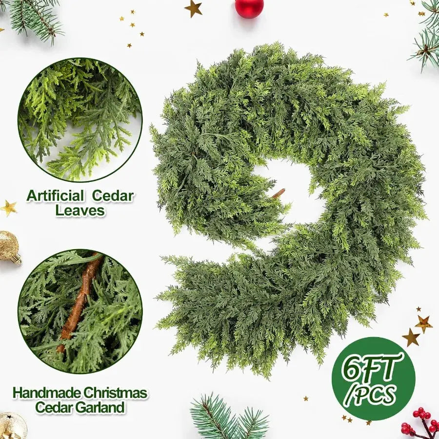 Waydress 2 Pcs 6ft Christmas Cedar Garland Artificial Realistic Soft and Thickness Green Faux Fake Full Cedar Pine Garland for EnjoyingLeb Online