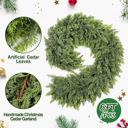 Waydress 2 Pcs 6ft Christmas Cedar Garland Artificial Realistic Soft and Thickness Green Faux Fake Full Cedar Pine Garland for EnjoyingLeb Online