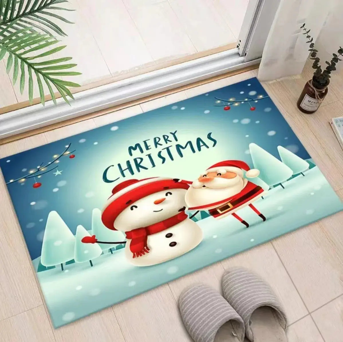 Christmas Themed Door Mat with Santa Claus Snowman Patterns Floor Mat for Home Entrance Decor Adding Festive Vibe to Entryway EnjoyingLeb Online