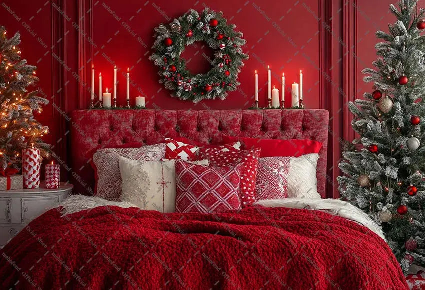 Mehofond Photography Background Christmas Red Panel Wall Headboard Xmas Tree Kids Family Portrait Decor Backdrop Photo Studio EnjoyingLeb Online
