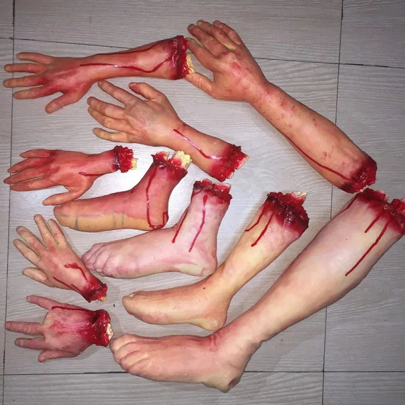 Halloween Props Decorations Horrible Blood Broken Fake Limbs Fingers Legs Arm Feet Latex Tricky Toys For Haunted House Decor EnjoyingLeb Online