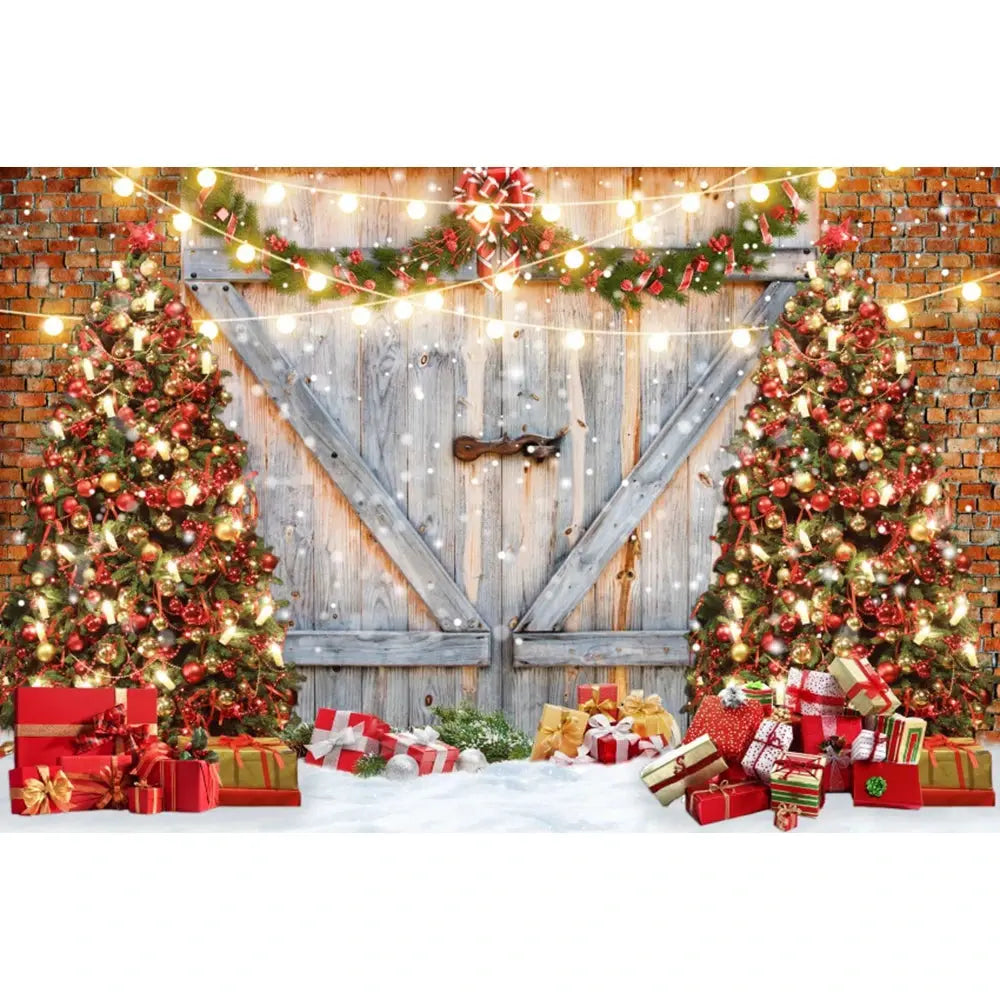 Christmas Tree Backdrop Xmas Fireplace Window Santa Claus Gifts Brick Wall Winter Adult Family Party Baby Photography Background EnjoyingLeb Online