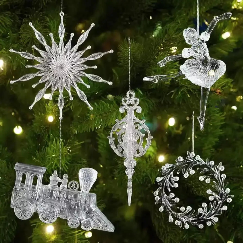 2pcs Xmas Tree Transparent Snowflake Hanging Ornaments Acrylic Pendant 2025 Christmas Decoration for HomeGifts New Year 2025 EnjoyingLeb Online