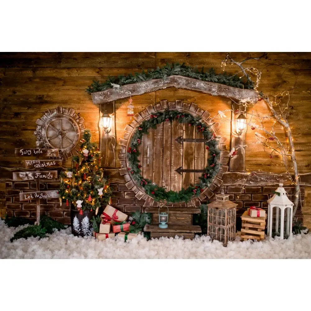 Christmas Tree Backdrop Xmas Fireplace Window Santa Claus Gifts Brick Wall Winter Adult Family Party Baby Photography Background EnjoyingLeb Online
