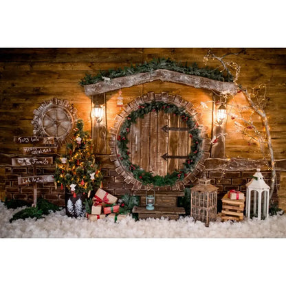 Christmas Tree Backdrop Xmas Fireplace Window Santa Claus Gifts Brick Wall Winter Adult Family Party Baby Photography Background EnjoyingLeb Online