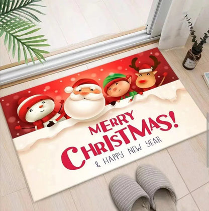 Christmas Themed Door Mat with Santa Claus Snowman Patterns Floor Mat for Home Entrance Decor Adding Festive Vibe to Entryway EnjoyingLeb Online