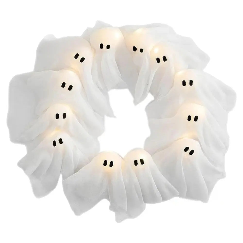 Glowing Halloween Decoration Led Spooky Lights Light-up Ghost Wreath Outdoor Wall Decor Spooky Front Door Hanging Decor EnjoyingLeb Online