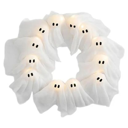 Glowing Halloween Decoration Led Spooky Lights Light-up Ghost Wreath Outdoor Wall Decor Spooky Front Door Hanging Decor EnjoyingLeb Online