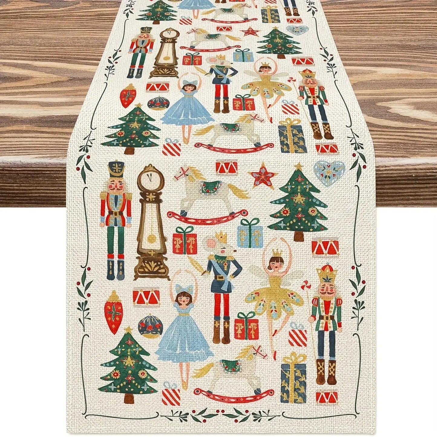 Vintage Nutcracker Christmas Table Runner Watercolor Holiday Decor Polyester Rectangular Tablecloth for Kitchen Christmas Decor EnjoyingLeb Online