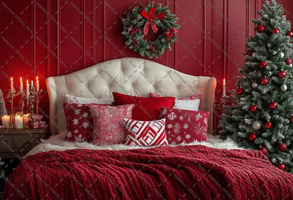 Mehofond Photography Background Christmas Red Panel Wall Headboard Xmas Tree Kids Family Portrait Decor Backdrop Photo Studio EnjoyingLeb Online