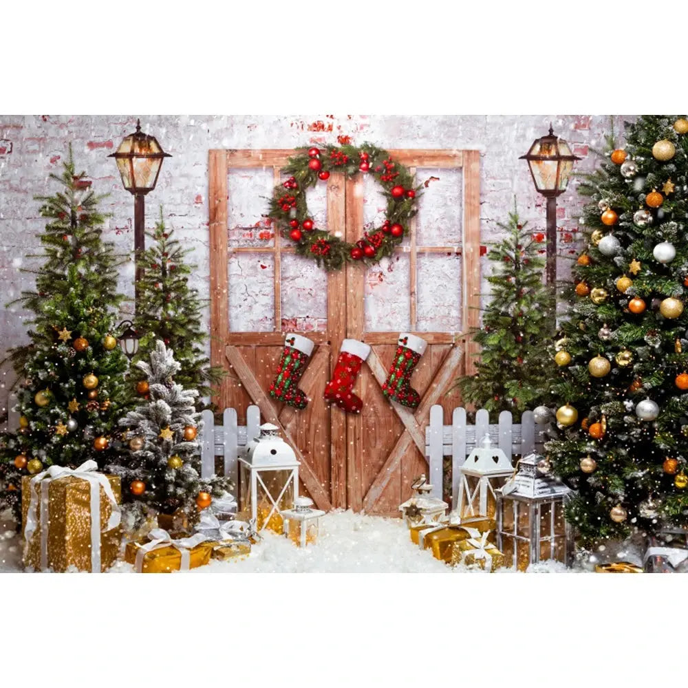 Christmas Tree Backdrop Xmas Fireplace Window Santa Claus Gifts Brick Wall Winter Adult Family Party Baby Photography Background EnjoyingLeb Online