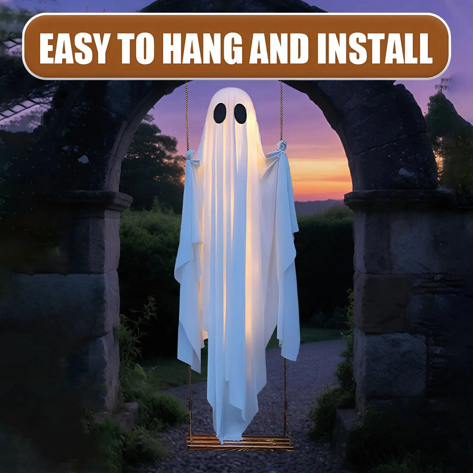 Halloween Hanging Outdoor Halloween Decorations W/ String Lights Ghosts Decorations Scary Ghost Decor for Porch Yard Trees EnjoyingLeb Online