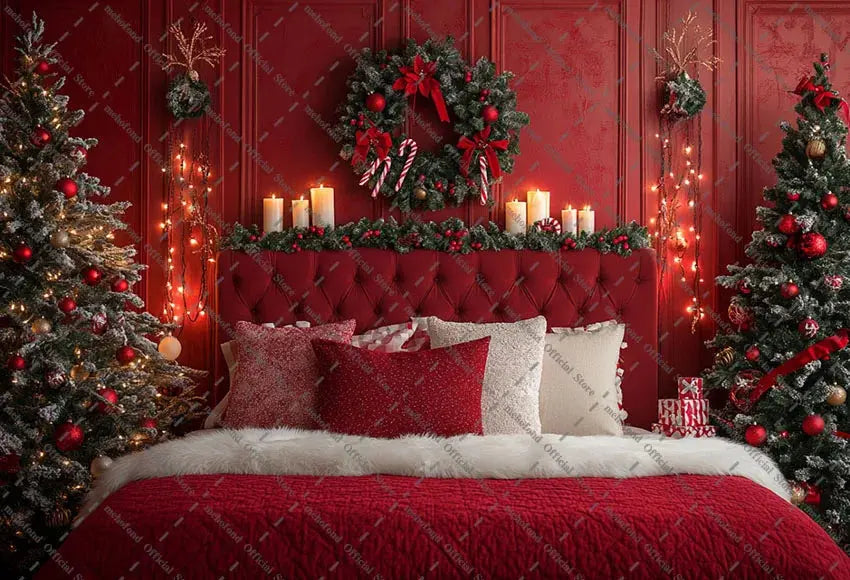 Mehofond Photography Background Christmas Red Panel Wall Headboard Xmas Tree Kids Family Portrait Decor Backdrop Photo Studio EnjoyingLeb Online