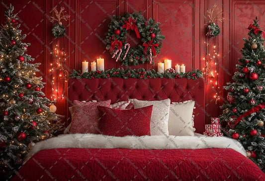 Mehofond Photography Background Christmas Red Panel Wall Headboard Xmas Tree Kids Family Portrait Decor Backdrop Photo Studio EnjoyingLeb Online