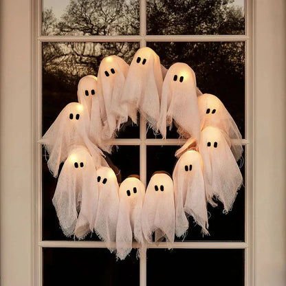 Glowing Halloween Decoration Led Spooky Lights Light-up Ghost Wreath Outdoor Wall Decor Spooky Front Door Hanging Decor EnjoyingLeb Online
