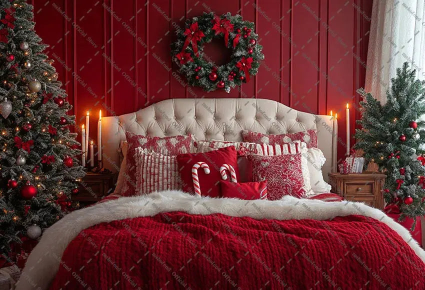 Mehofond Photography Background Christmas Red Panel Wall Headboard Xmas Tree Kids Family Portrait Decor Backdrop Photo Studio EnjoyingLeb Online